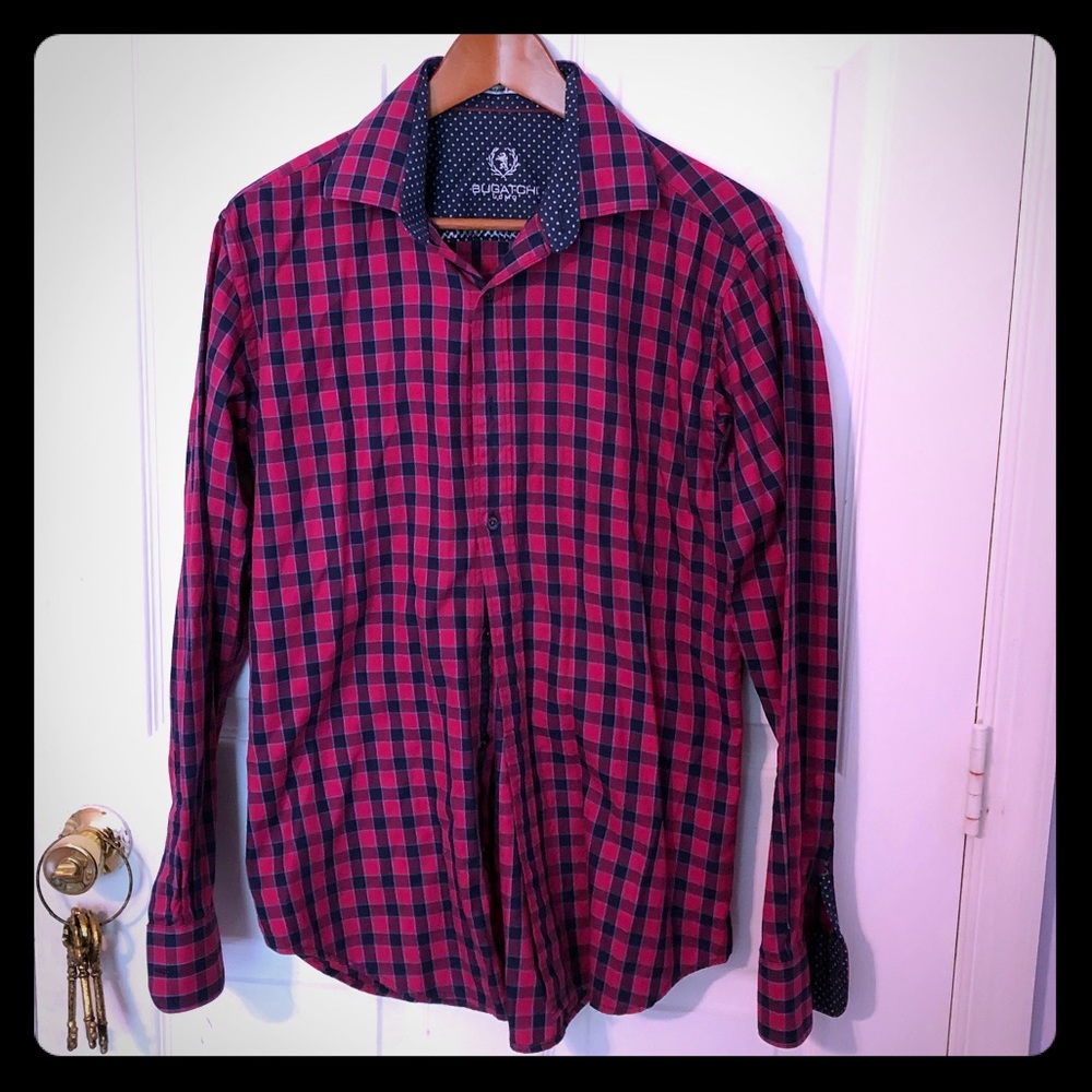 Bugatchi pink plaid shirt